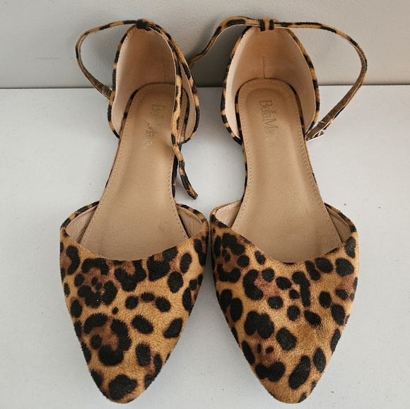 Bella Marie Shoes - Bella Marie Leopard Print Faux-Suede D'Orsay Ankle-Strap Flats- Size 8.5